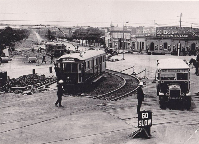 Tram and Bus making use of the Junction ca 1925